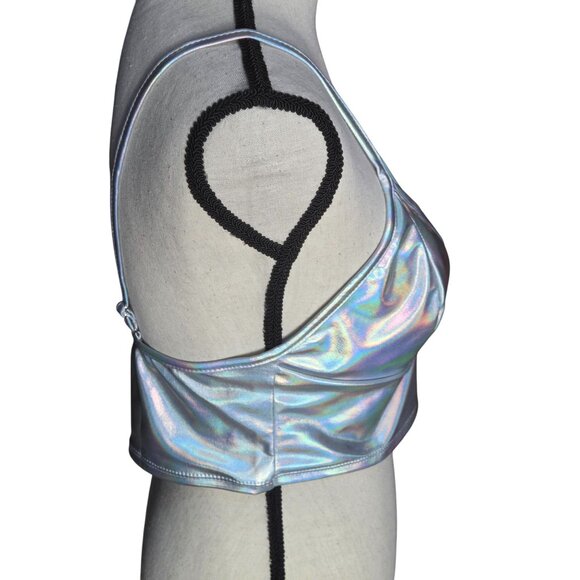 Holographic Silver Crop Top *Tube Bra*Adj Straps*Femboy*Sissy*Cosplay*L*NIP - Picture 8 of 11